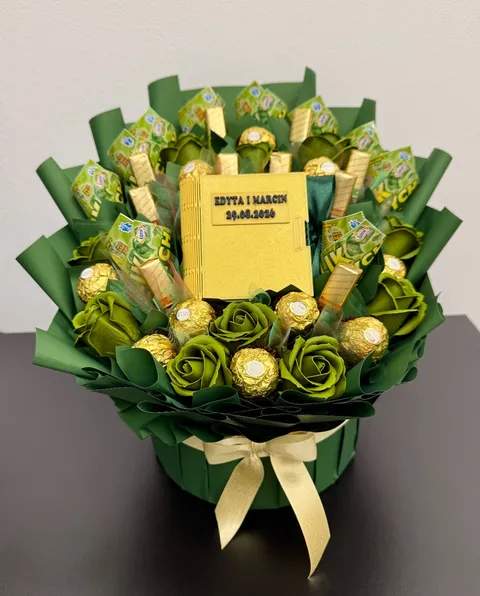Zielony słodki bukiet ślubny